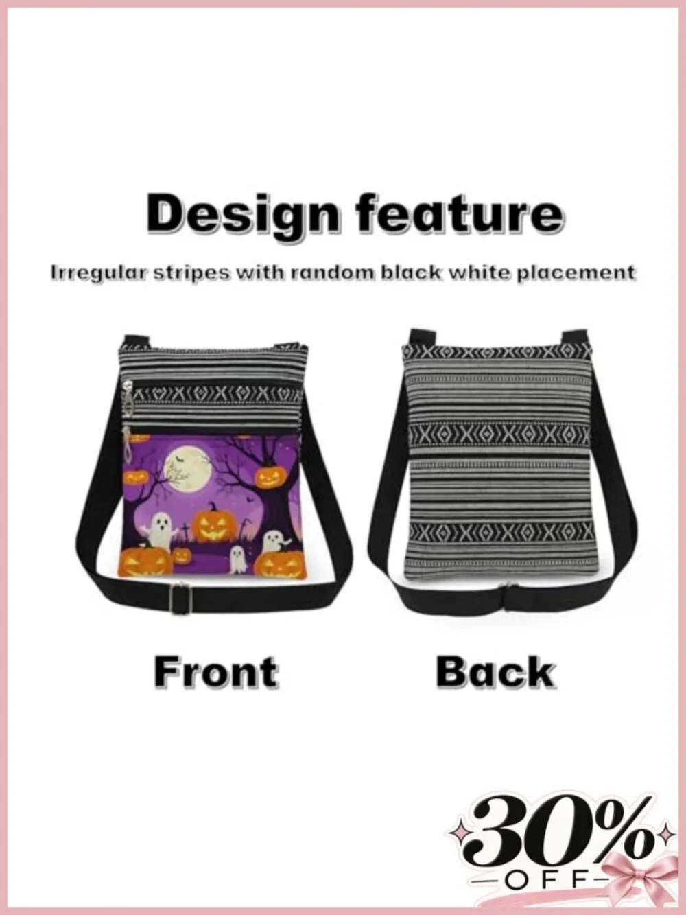 Halloween Crossbody Bag Cute Ghosts Pumpkins Full Moon Bats Adjustable Strap